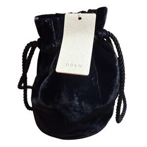 DOEN Black Velvet Drawstring Pouch Handbag Evening Bag NWT Braided Rope Straps